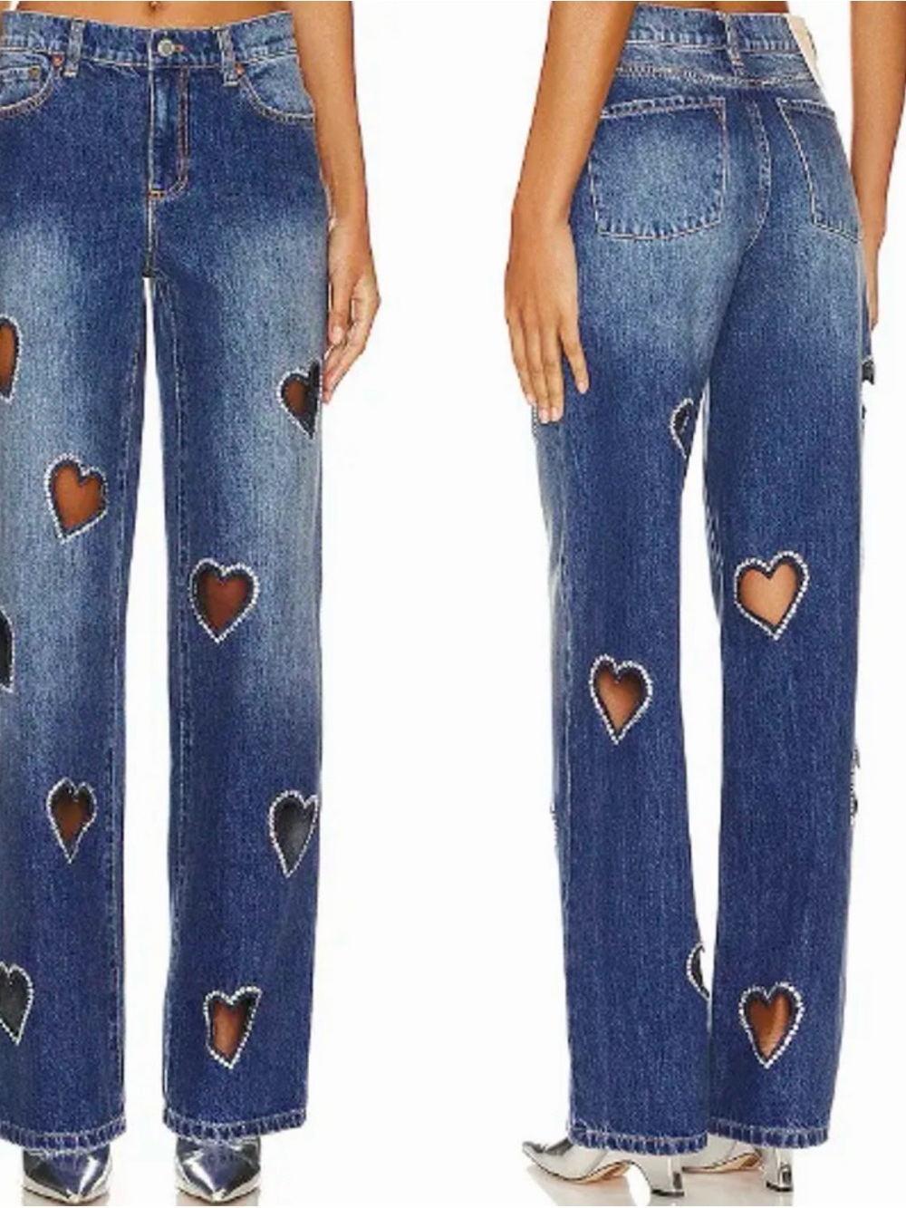 Alice + Olivia Blue Heart Cutout Straight-Leg Jeans